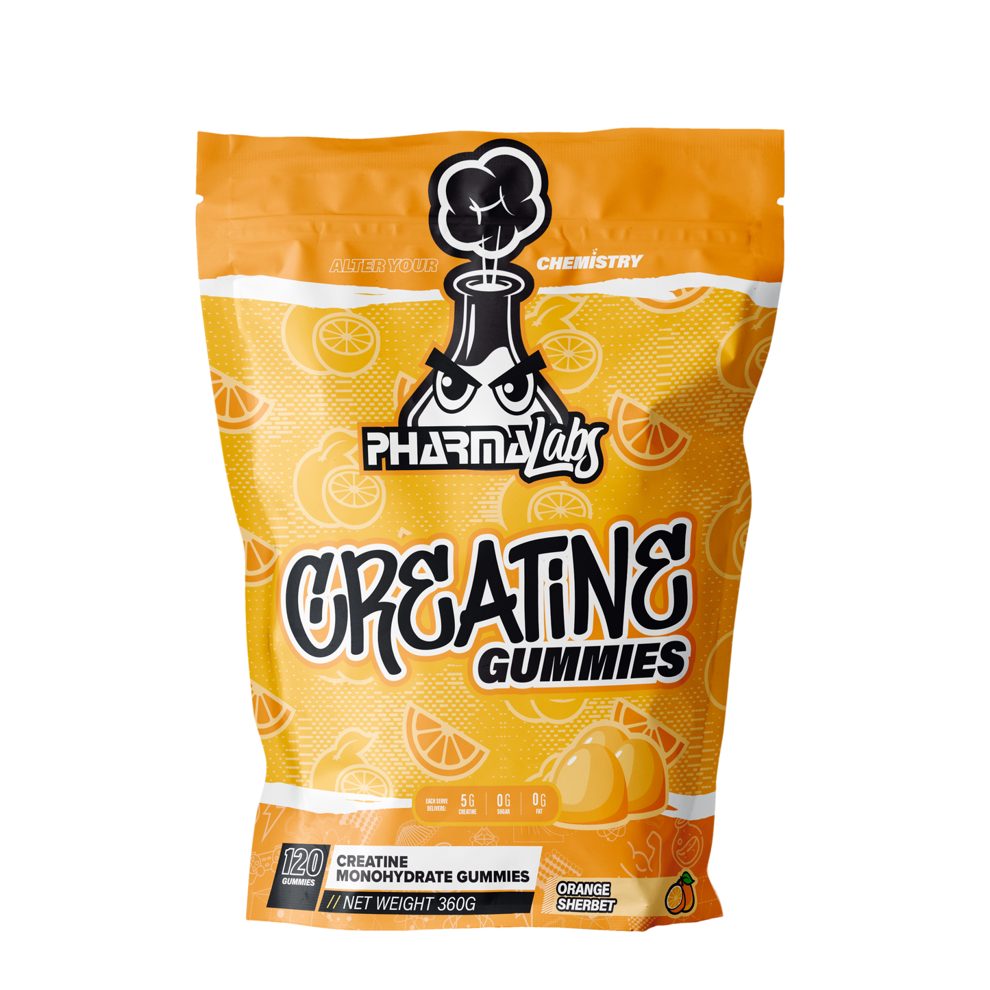 Pharma Labs Creatine Gummies Orange Sherbet 360g pouch with 120 serves creatine monohydrate